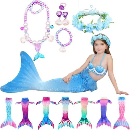 Girls Swimmable Mermaid Tail Princess Dress with Monofin Kids Holiday Mermaid Costume Cosplay Swimsuit Birthday Dress for Girls