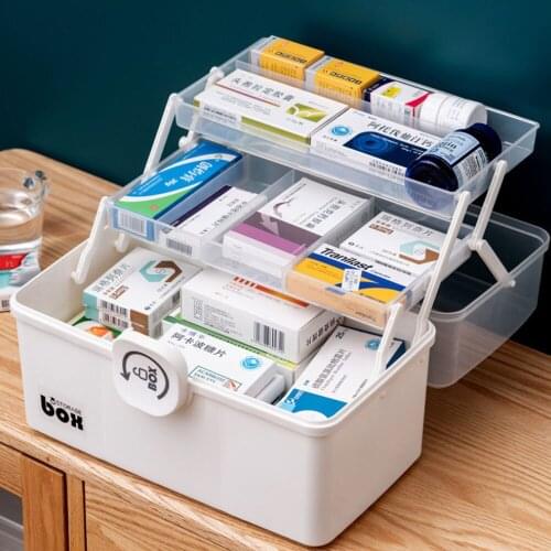 Two-color Household Pill Portable Medical Bag Plastic Drawer Medicine PP Capacity Container Sundries Folding Multi-Layer First