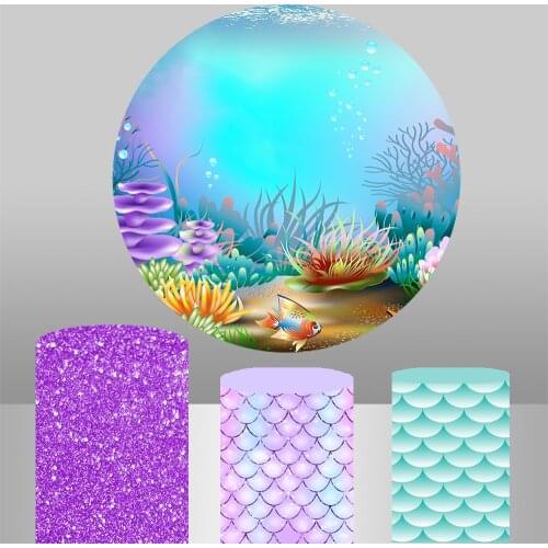 Underwater Backdrop Mermaid Birthday Party Decoration Round Circle cylinder column covers Fabric Photocall Photoshoot 792