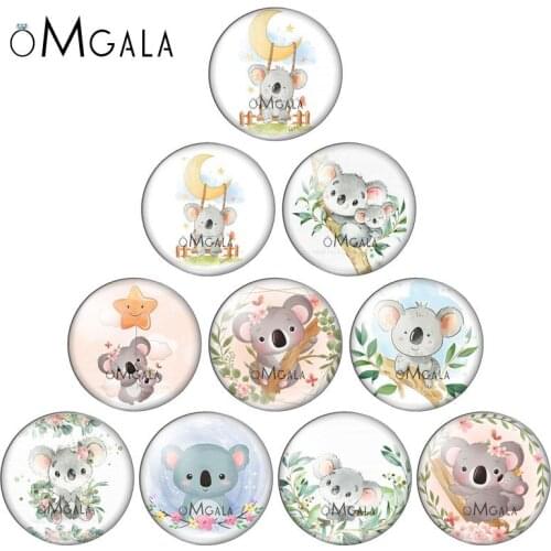 Cartoon Lovely Koala Animals Patterns 10mm/12mm/18mm/20mm/25mm Round photo glass cabochon demo flat back Making findings