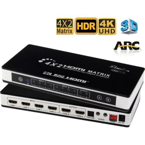 HDMI Matrix 4X2 Switch Splitter with toslink&stereo audio 4kX2K/30HZ Supported