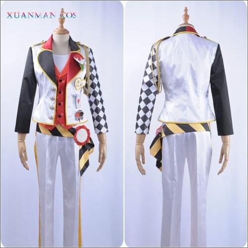 Game Twisted-Wonderland Cosplay Costume Alice in Wonderland Custom White Satin Uniform Pants Vest Striped Belt Ace Trappola