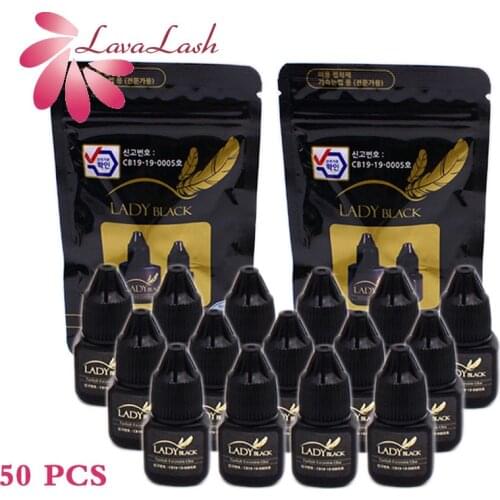 50 Bottles 5ml Lady Black Glue Eyelash Extension With Original Bag Low Irritation Fast Drying for Sensitive Skin Korea Lash Glue