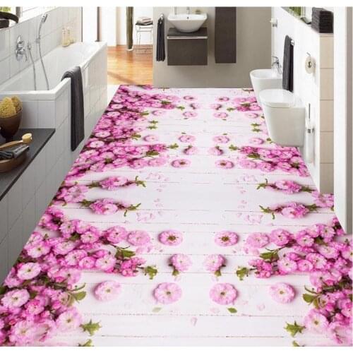 Beautiful pink flowers 3D floor tiles Photo floor wallpaper 3d stereoscopic PVC waterproof floor Home Decoration