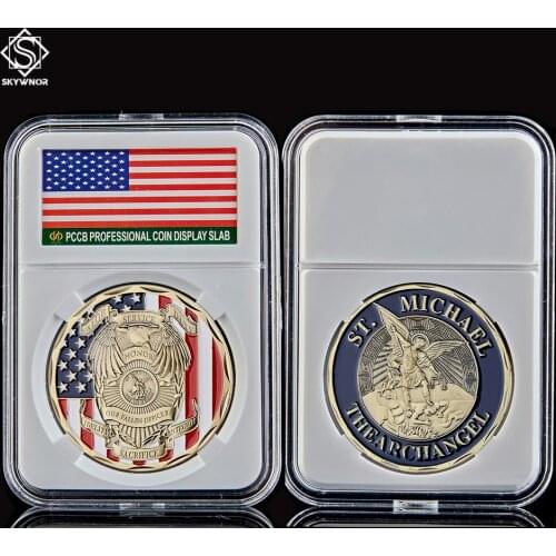 The Archangel Saint Michael Medal US Challenge Our Fallen Officer Patron Saint Souvenir Coin W/ PCCB Coin Display