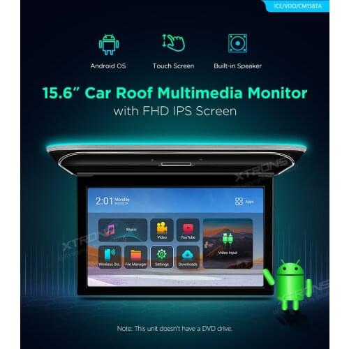 XTRONS 15.6” Touch Screen Built-in Speaker Android Car Roof Multimedia Player with FHD IPS Screen 1080P HD Digital Video