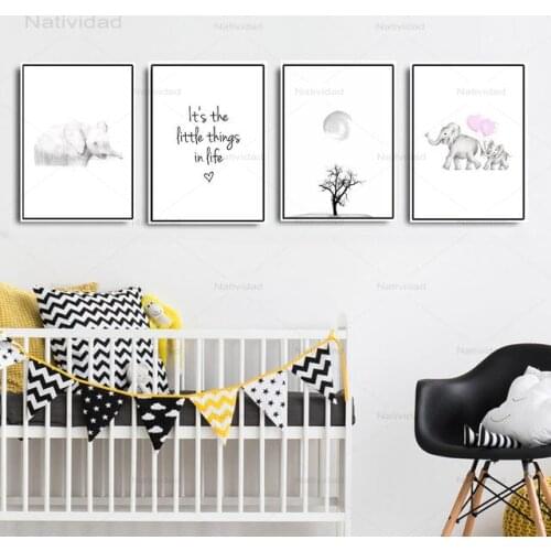 Cartoon Lovely Grey Elephant Nordic Simple Home Decor Posters Canvas Painting Wall Art for Living Room Baby Children Bedroom