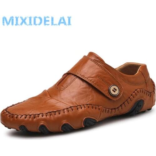 MIXIDELAI Fashion British Style Men Causal Shoes Genuine Leather Slip On Men Shoes High Quality Outdoor Shoes Zapatos Hombre