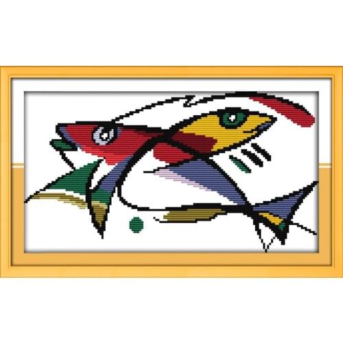 The colorful double fishes cross stitch kit 14ct 11ct print canvas stitches embroidery DIY handmade needlework plus