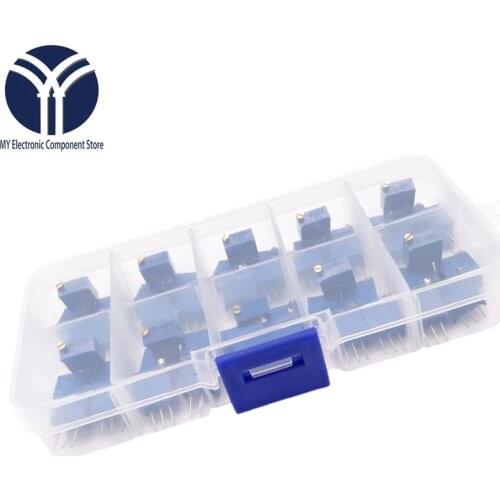 50Pcs 3296W Multiturn Trimmer Potentiometer Kit High Precision 3296 Variable Resistor 500R 1K 2K 5K 10K 20K 50K 100K 200K 1M