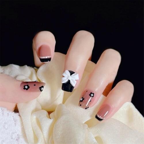 24pcs Flower Print Wear Long Paragraph Fashion Manicure Patch False Nails Save Time Wearable Nail Patch Nail Sticker