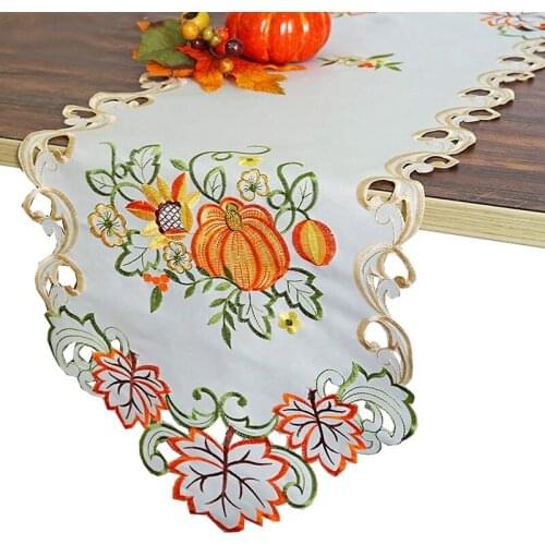 Fall Harvest Table Runners for Thanksgiving,Halloween,Holidays Table Decoration,Embroidered Maple Leaves and Pumpkins