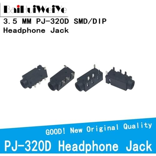 20PCS/LOT 3.5 MM Headphone Jack Audio Jack PJ-320D 4-Line Pin Female Connector DIP SMD stereo headphones PJ-320 PJ320D PJ320