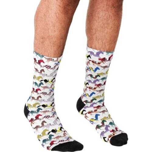 Funny Men socks Off to the Horse Races Jockey Printed hip hop Men Happy Socks cute boys street style Crazy novelty Socks for men