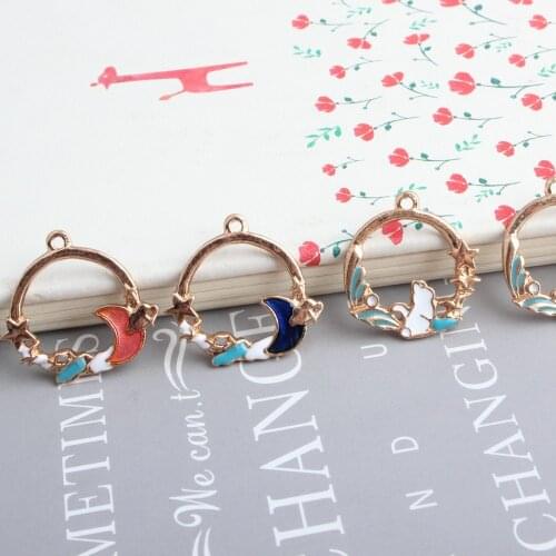 New Colorful Enamel Alloy Charms 10pcs/Lot 25*26mm Floral Moon Rabbit Circle Round Necklace Bracelet Earring Floating Pendant