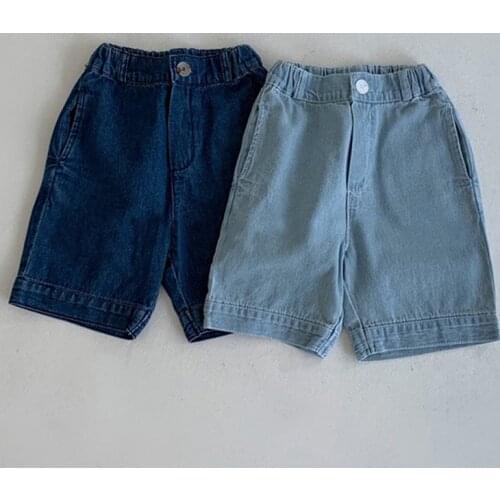 New casual pants for boys and girls loose Japanese and Korean simple straight denim 2-color five-point pants