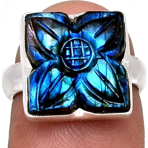Genuine Carved Labradorite Ring 925 Sterling Silver, USA Size : 6.25 , AR4316