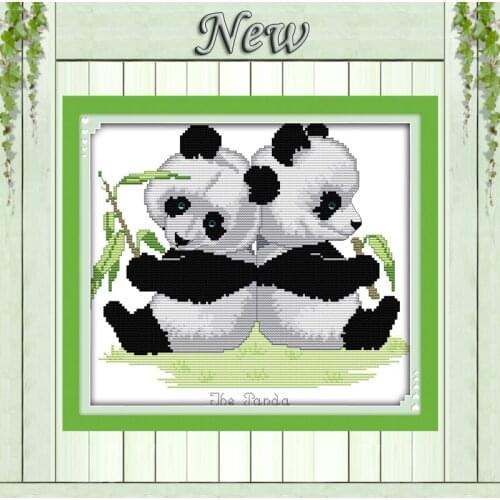 Panda twins lovely China style decor painting DMC 14CT 11CT Counted Print on canvas Cross Stitch Needlework Kits Embroidery Sets