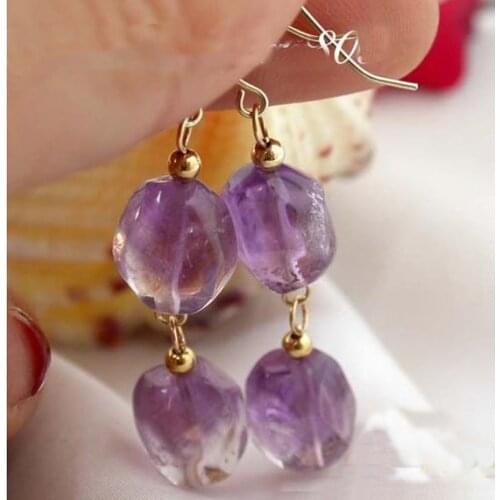 New Arrival Favorite Pearl Jewelry Real Natural Baroque Amethyst Purple Crystal 14k Good Dangle Earrings Charming Lady Gift