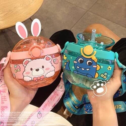 Chic Cartoon Water Bottle For Kid Cute Donut Silicone Kettle With Straw Water Bottle Portable Kettle with Straw Water Bottles