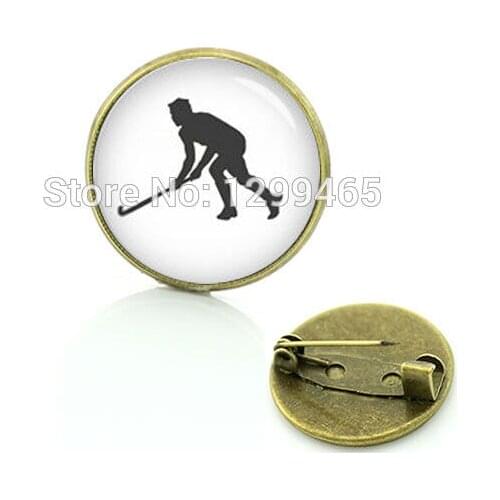 Exercise hockey athlete brooches Dress Accessories field hockey pin Sports silhouette Art Picture badge C 927