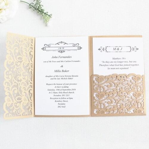 Wedding invitations laser cutting gold navy blue burgundy tri-fold pocket customize business Invitations holiday greeting cards