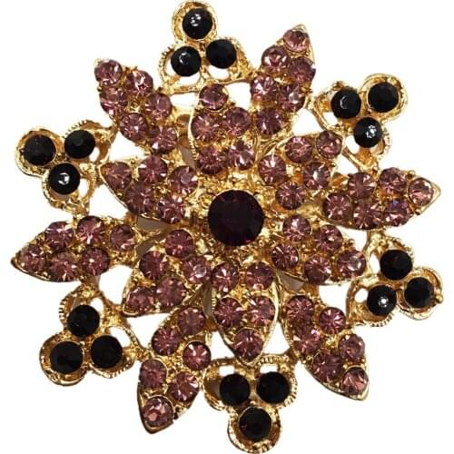 Dark Purple Crystal Flower Brooches for Women Brooch Pin Fashion Dress Coat Accessories Cute Jewelry BRO35