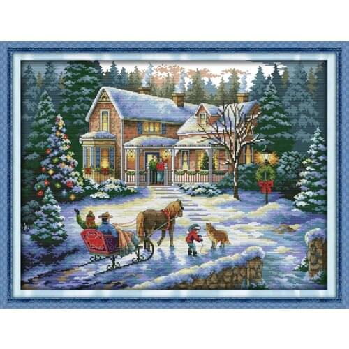 Return from Christmas Art Painting 11CT Printed Canvas DIY Needlework DMC Counted Chinese Cross Stitch Kits for Embroidery Craft