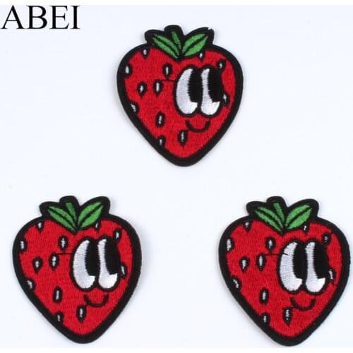 10pcs Embroidered Strawberry Patches Cartoon Funny Eyes Stickers DIY Sewing Patches Iron On Clothing Badge Shrits Bags Patch