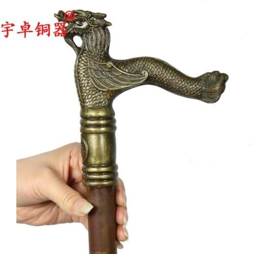 Yu Zhuo BRASS copper copper cane crutches leading Shoutou crutch too pure hand crutch gift