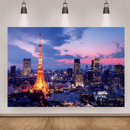 Sunset Purple City Lights High Tower Background Prop Decoration Wallpaper Family Photo Portrait Studio Photography Backdrop