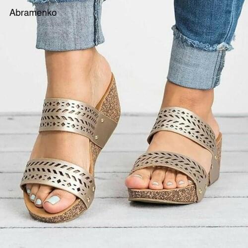 Women Summer Sandals Chunky High Heels Wedge Shoes Woman Gladiator PU Leather Peep Toe Ladies Vintage Zapatos Mujer Plus Size 43