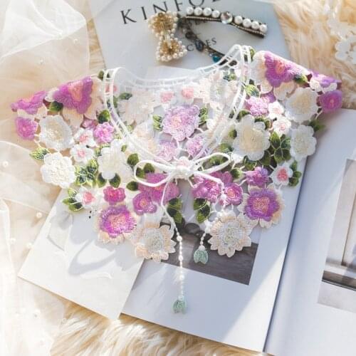 Fashion Women Girls Lolita Doll Fake Collar Floral Neckline False Collar Woman Flower Emboridery Detachable Shoulder Wrap