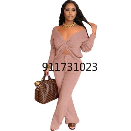 Spring and Autumn Women Long Sleeve Solid Color Two Pieces Sets Top and Long Pant Woman Suit