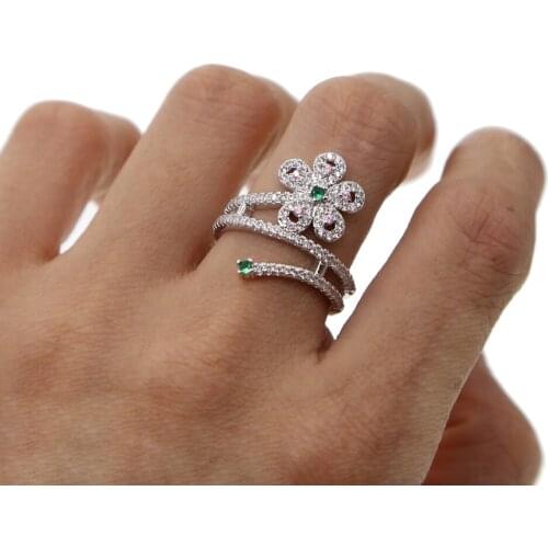 Micro pave cz cubic zirconia flower charm silver color beautiful women finger ring jewelry 2019 summer new