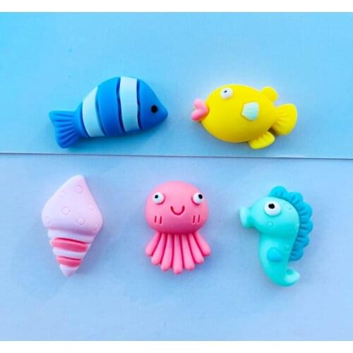 15 Pcs New Cute Cartoon Mini Ocean Series Flat Resin Back Cabochon Scrapbooking Hair Bow DIY Accessories B58