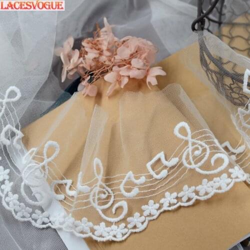19Yards 10cm Musical Note Mesh Cotton Embroidery Lace Fabric Handmade Clothing Decoration DIY Garment Needlework Sewing 273