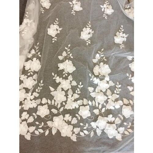 3D lace puffy flowers shining organza flowers bridal dress lace fabrics