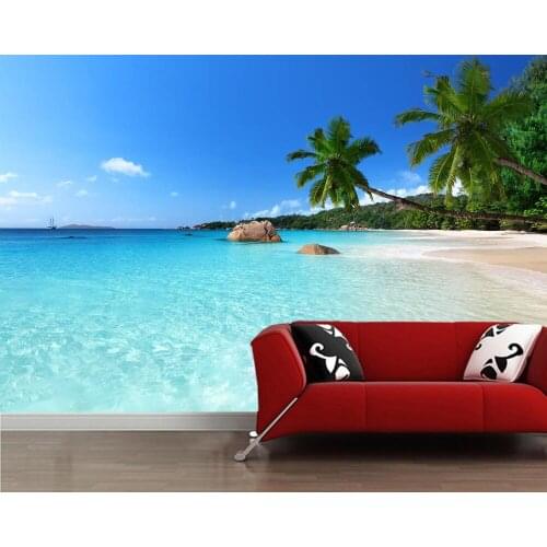 Blue sky trees sea 3d wallpaper mural,living room TV backgroundsofa wall bedroom restaurant bar papel de parede