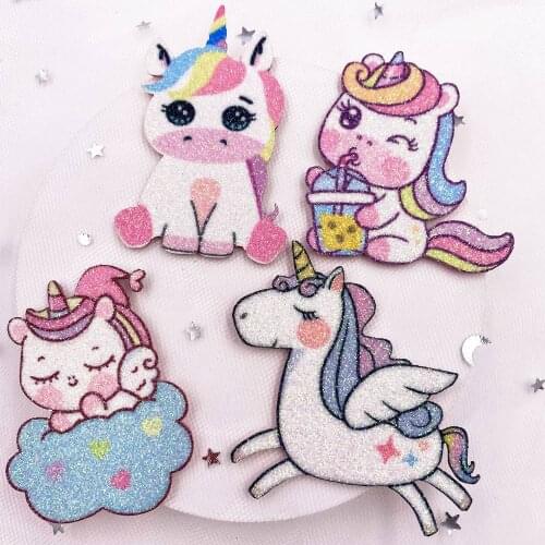 4PCS Felt Fabric Rainbow Glitter Cool Unicorn Applique Wedding DIY Sewing Patch Hair Bow Accessories DIY Craft Supplies