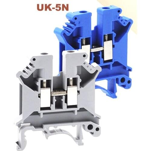 5Pcs UK-5N Din Rail Universal Terminal Blocks Screw Type Bornier Electrical Wire Terminals Block Connector Brass Morsettiera 41A