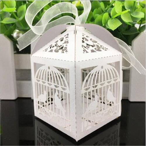10 Colors 50pcs Birdcage Laser Cut Hollow Candy Boxes Wedding Favors Boxes Gifts With Ribbon Baby Shower Wedding Party Supplies
