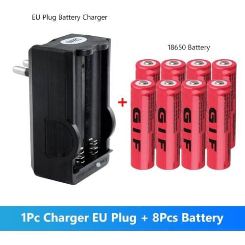 8Pcs 3.7V Rechargeable 9800mAh Battery Lithium Li Ion 18650 Batteries With Charger For LED Flashlight Headlamp Torch