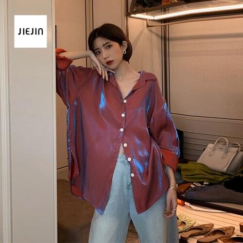 Satin Blouse Women Elegant OL Office Shirt Casual Blouses Long Sleeve Ladies Solid Loose Boyfriend Style Shirt Korean Harajuku