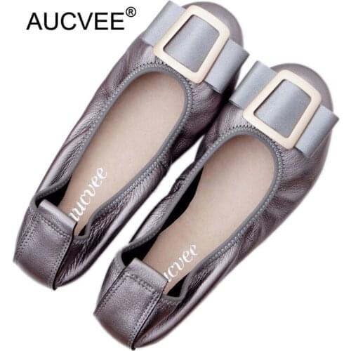 Genuine Leather Ladies Ballet Flat Shoes Cowhide Soft Low Heel Womens Shoes Large Size 34-44 Women Flats Shallow Mouth Loafers
