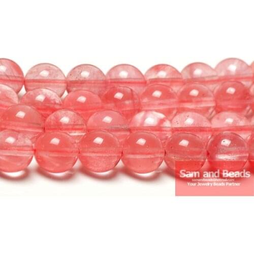 Free Shipping Natural Stone Smooth Round Pink Cherry Quartz Beads 4 6 8 10 12 MM Pick Size For Jewelry Making PCQ01