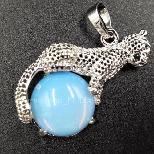Free Shipping Beautiful jewelry 21x34mm Opalite Opal Round Leopard Women Men Pendant Bead pC5507