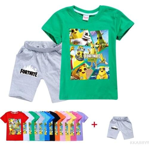 Fortnites 2-16Y Childrens classic short-sleeved T-shirt+casual sports shorts suit summer clothing for boys and girls