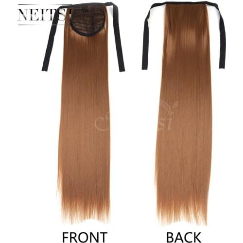 Neitsi 22'' Long Straight Synthetic Ponytail Hair Extensions Heat Resistant Fiber Straight Ribbon Clip In Hair Pony Tail #27