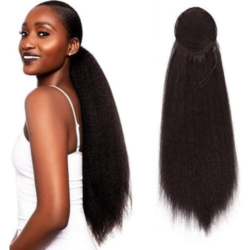 Long Yaki Straight Drawstring Ponytail Clip In Hair Extensions For Women Heat Resistant Synthetic Pony Tail Fake Hair